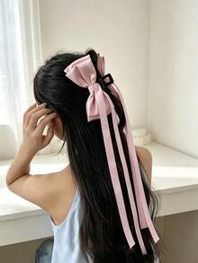 2pcs Satin Long Ribbon Bow Hair Clips, Elegant Bow Hair Clips, Suitable For Women's Daily And Party Hairstyles - Multicolor - View 3