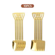 10 Pcs Stainless Steel Shovel Spoon, Creative Mini Spade Shape Dessert Ice Cream Watermelon Spoon, Cute Long Handle Tableware For Home Kitchen Party - - - View 11
