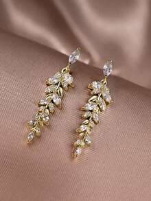 1 Pair Copper Alloy Luxury Gold Wheat Ear Studs With Rhinestones, Long Dangle Earrings For Date, Party, Commute, Dress, Versatile Women's Jewelry Accessory - Wheat Ear - View 3