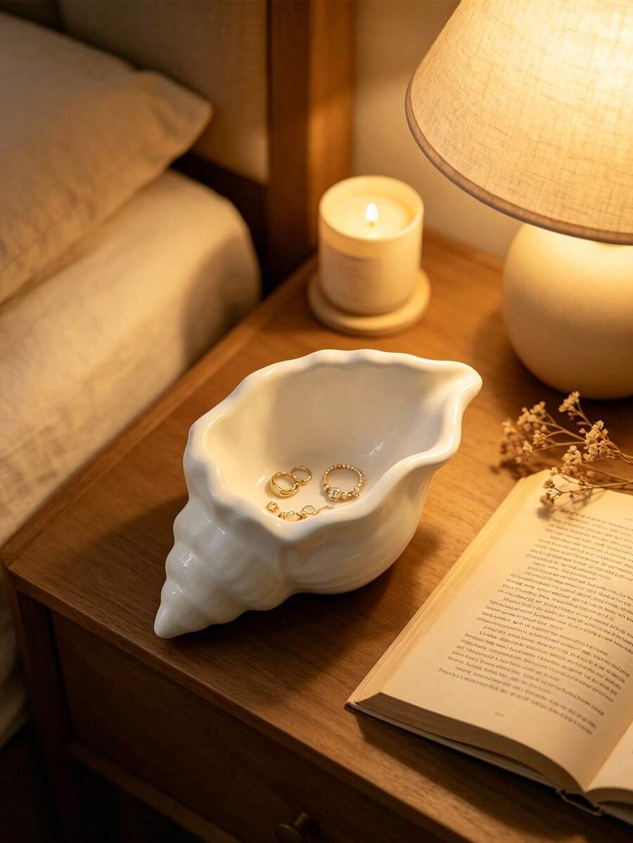 Cream White Shell Storage Box, Nordic Style Bathroom Furniture Container Toothbrush Holder, Multi-Functional Desktop Organizer, Can Hold Keys And Plant Pots, Gift For Ocean Lovers - Multicolor - View 1