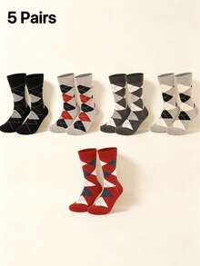 Kaos Kaki Pria Motif Argyle Klasik Berwarna-warni dari Katun, Menyerap Keringat, Bernapas, Gaya Retro Inggris, Panjang Setengah Betis, Cocok untuk Perjalanan Kerja Sehari-hari - MultiWarna - View 3