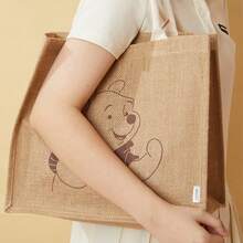 Miniso Disney Winnie The Pooh Jute Tote Bag, Cartoon Print Reusable Handbag, Large Capacity Lunch Bag, Suitable For Daily Use, Picnic And Travel - View 3