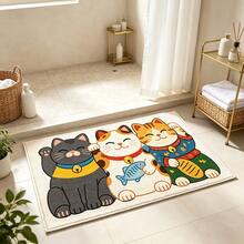 1pc Bathroom Anti-Slip Mat, Soft Faux Cashmere Material Floor Mat, Lucky Cat Faux Cashmere Rug, Kitchen Bathroom Anti-Slip Mat, Entrance Door Mat, Bedroom Door Mat, Multi-Scenario Use Anti-Slip Mat, Room Decoration, Holiday Gift - Multicolor - View 3