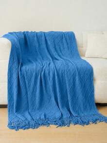 1pc Knitted Blanket, Sofa Throw, Bed Cover, Office Nap Knitted Shawl, Summer Lightweight Throw - Mondini Blue - View 2