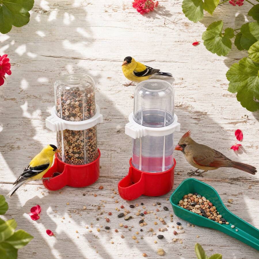 3pcs Bird Feeding & Watering Set (2 Feeders + 1 Feeding Scoop) Automatic Pet Parrot Feeder & Water Dispenser Combo