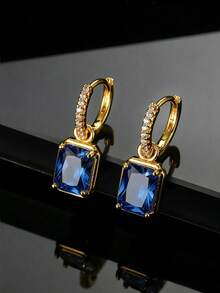 1 Pair Black Rectangular Casual Small Earrings With - Multicolor - View 6