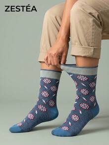 1 Pair Unisex Gray-Blue Base Dartboard And Dart Pattern Breathable Fun Mid-Calf Socks, Suitable For Daily Wear - Multicolor - View 5