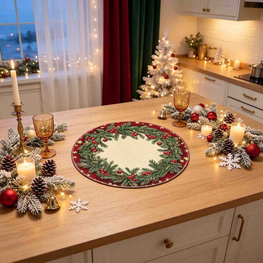 1/4/6pcs Christmas Series Pine Branch & Red Berry Wreath Border Hand ...