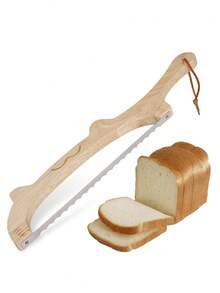 1pc Solid Wood Handle Bread Slicer, Stainless Steel Serrated Bread & Pastry Cutter, Anti-Scratch Protective Cover, Multi-Function Kitchen Slicing Tool Suitable For Bread, Bagels, Fruits, Vegetables And Home Baking - View 8