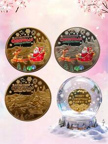 1個聖誕幸運金幣禮物,復古聖誕老人祝福紀念金屬幣,圓形收藏禮品,萬聖節必備 - 彩色 - 查看 2