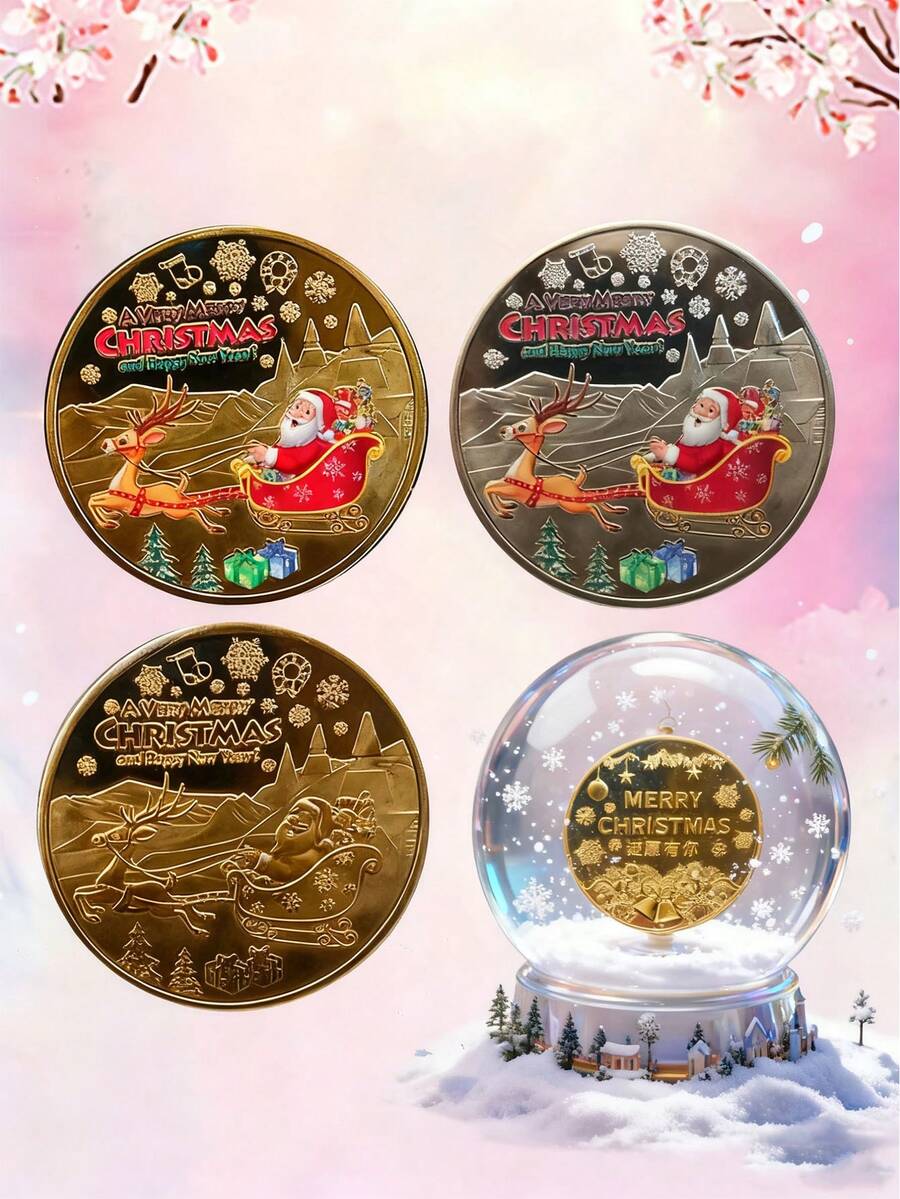 1個聖誕幸運金幣禮物，復古聖誕老人祝福紀念金屬幣，圓形收藏禮品，萬聖節必備