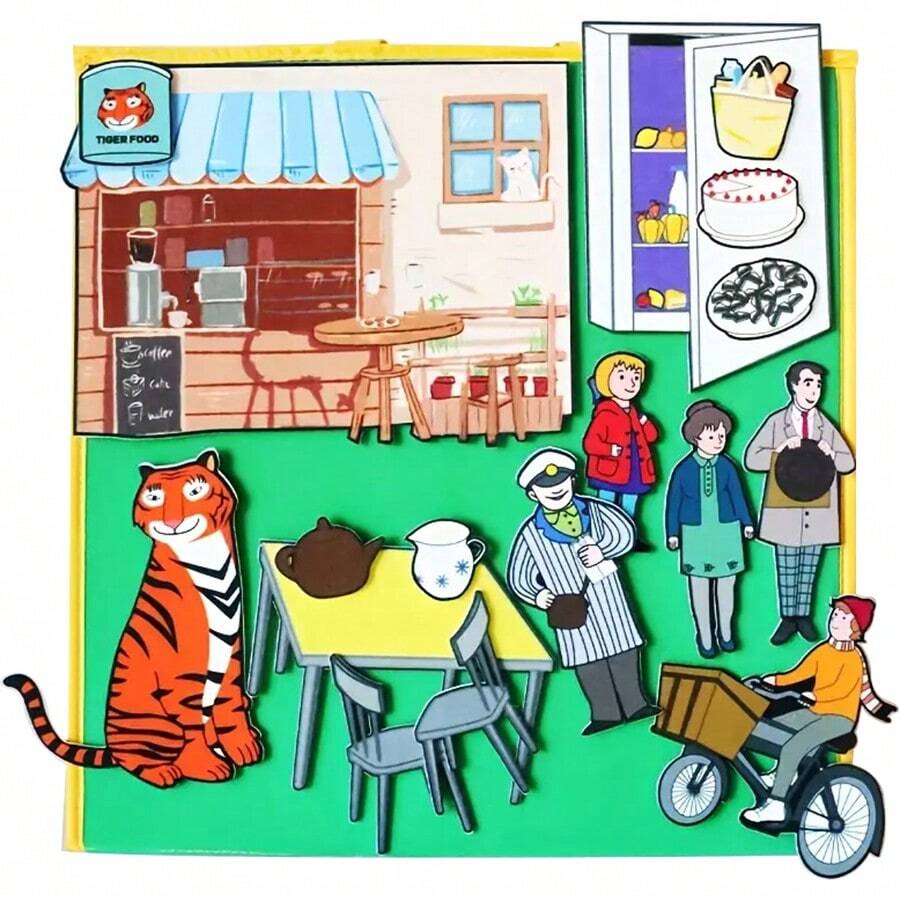 hoojojo 18Pcs Felt Storytelling Set, The Tiger Who Came To Tea Felt Story Board, Interactive Storytelling Props, Role-Playing Drama Activity Supplies, Reading Learning Teaching Aid, Classroom Interactive Game, Back-To-School Supplies