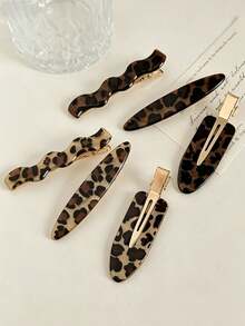 3pcs Women's Vintage Versatile Leopard Print Hair Clips, Wavy Crocodile Texture Hair Clips, Side Clips, Bangs Top Clips. Suitable For Hot Girl Street Style, Daily Commute, Dating And Other Occasions, Multi-Functional Hair Accessories. - Brown - View 1