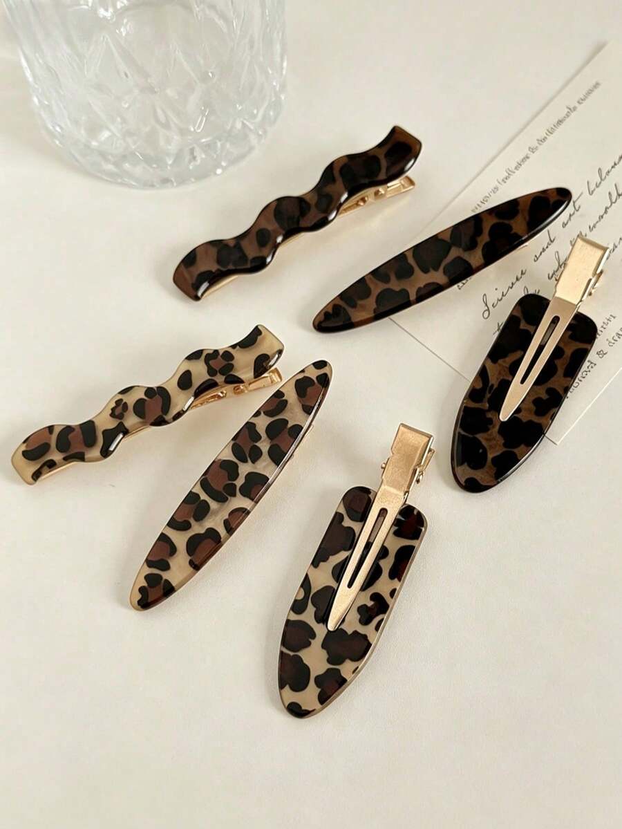 3pcs Women's Vintage Versatile Leopard Print Hair Clips, Wavy Crocodile Texture Hair Clips, Side Clips, Bangs Top Clips. Suitable For Hot Girl Street Style, Daily Commute, Dating And Other Occasions, Multi-Functional Hair Accessories. - Brown - View 1