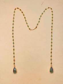 1pc Green Crystal Waterdrop Pendant Tassel Face Chain, Minimalist Design Facial Accessory For Women - Gold - View 6