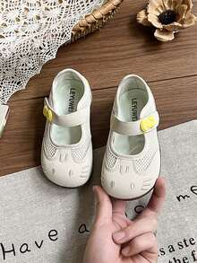 Girls' Mesh Princess Shoes With Cartoon Hook And Loop Soft Sole - Beige - View 3