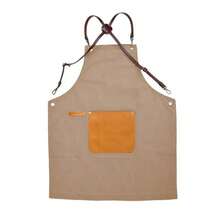 Solid Color Patchwork PU Leather Pocket Split Shoulder Strap Apron, Minimalist Straight Tie-Up Unisex Workwear For Daily Use, Catering, Kitchen, Hair Salon, Pet Shop, Server, Bakery, Milk Tea Shop, All Seasons - Multicolor - View 12