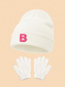 Set 2 Buah Topi Rajut Lipat Bergaris Putih dan Sarung Tangan Tanpa Jari, Bordir Huruf Personalisasi 26 Pilihan, Kain Elastis Ramah Kulit Dapat Dicuci, Cocok untuk Paduan Pakaian Musim Gugur/Musim Dingin Anak Perempuan - Putih - View 29