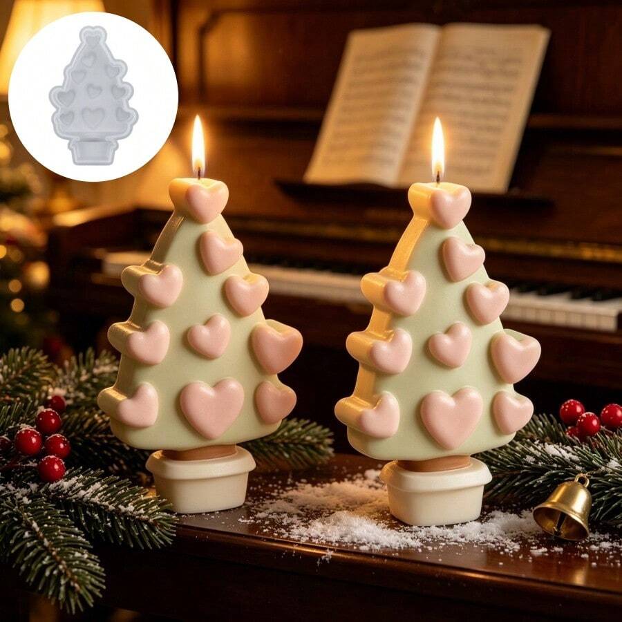 SILIKE LUFEI 1pc Resin Silicone Mold Christmas Heart Christmas Tree Ornament Mold, Suitable For Making Resin, Plaster, Candle, Aromatherapy Products, Home Decor Display Silicone Mold - Heart-shaped Christmas Tree Mold - View 1