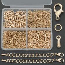 150pcs/300pcs KC Golden DIY Handmade Extension Chain Jewelry Making Kit, Includes (12*7mm) Lobster Clasp, (7*5mm) Jump Rings, Water Drop Pendant, 5-Section Chain, Suitable For DIY Beaded Tail Chain, Jewelry Extension Chain, Jewelry Clasp, Open Connector Ring, Hand & Foot Jewelry Connector, Jewelry Accessories Handmade Craft Materials - Accessory Set - View 1
