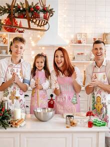 4/2pcs Christmas Apron, Featuring A Pink Cookie Man Design. Suitable For Kitchen Cooking, Festivals And Parties. A Great Gift To Give To Friends. - Multicolor - View 2