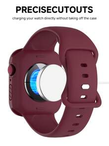 2合1運動矽膠錶帶與錶殼，相容 40mm、41mm、42mm、44mm、45mm、46mm 與 49mm 尺寸，柔軟舒適鉚接矽膠錶帶搭配防震鏤空矽膠保護殼，相容 Series Ultra/12/11/10/9/8/7/6/5/4/SE 機型，防水運動錶帶與錶殼套組，男女適用 - 矽膠錶帶+錶殼-酒紅色 - 查看 9