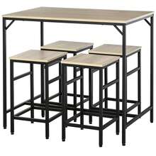 Bar Table Set With 4 Bar Stools, 5-Piece Table Set, Steel And Oak - Oak Color - View 10