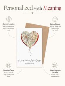 Personalized Map Hot Air Balloon Wedding Greeting Card, Custom Names And Location Design, Congratulations Card For Newlyweds, Engagement Or Bridal Shower Celebration, Love Is In The Air Keepsake For Couples, Wedding Gift From Family And Friends - Multi-color - View 8