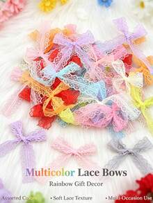 20pcs/Lots 8*11cm Multicolor Lace Bows, Decorative Hollow Lace Ribbon Bows, Soft Handmade Bow Ornaments For Gift Wrapping, Wedding, Party, DIY Craft, Hair Accessories Decoration - Lace Bow - View 2
