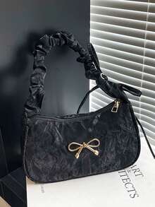 1PC Solid Color Minimalist Shoulder Bag, Bowknot Decor, Casual Elegant Style, Zipper Design, Suitable For Daily Outings, Travel, Can Easily Hold Daily Essentials, Versatile Item, Suitable For Various Styles And Occasions - Multicolor - View 3