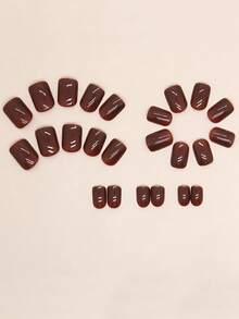 24 buah Kuku Tempel Persegi Sedang, Warna Burgundy Solid, Kuku Palsu Akrilik, Set Manikur, Dapat Dilepas, Menutupi Seluruh Permukaan, Tahan Lama, Termasuk 1 buah Stiker Perekat dan 1 buah Kikir Kuku Mini, Cocok untuk Pemakaian Sehari-hari, Perlengkapan Seni Kuku - Burgundy - View 3