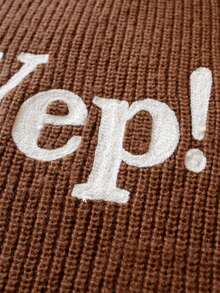 Boys' Minimalist Solid Color English Letter Embroidered Knit Pullover Sweater, Suitable For Casual Daily Wear In Spring, Autumn And Winter - Brown - View 7