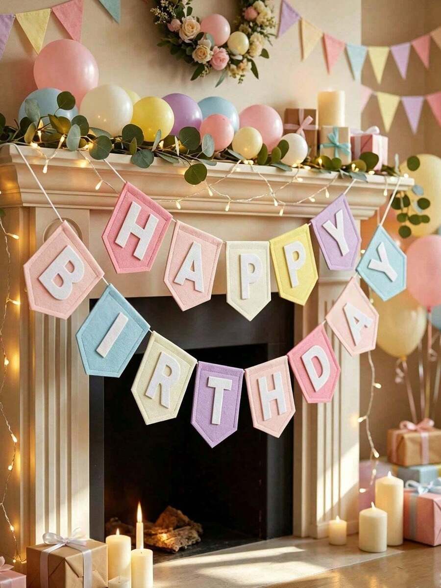 3/2/1 Set Macaron Color Felt Birthday Bunting Banner, Girls Party Triangle Flag Garland, Suitable For Classroom And Nursery Decoration - Macaron Color - View 1