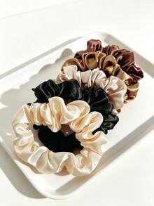 5pcs Girls Satin Solid Color Elegant Hair Ties, Minimalist 5-Color Hair Scrunchies Suitable For Daily Wear - Multicolor - View 1