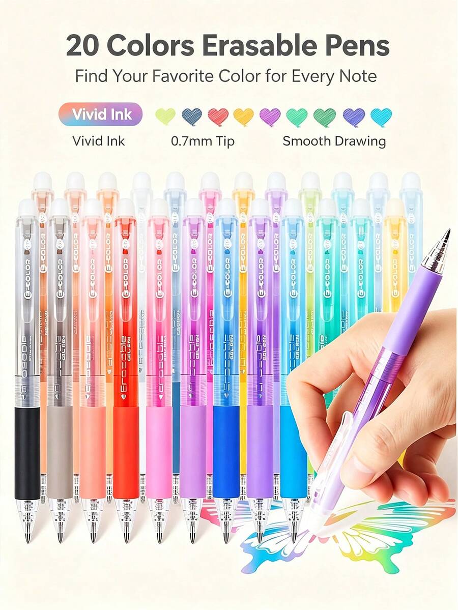 Multi-Color Erasable Gel Pens, Fine Retractable Clickable 0.7mm Tip, Friction Eraser Pens, Smooth Writing Multi-Color Gel Pens, Suitable For Writing, Drawing, Planner, Crossword Puzzles, School And Office Use - A - View 1