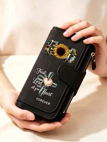 Fashionable Women's Wallet With Cross And God Flower Patterns, Featuring A Ribbon Heart CrossDesign,A Long Hand-Held Bag, An Exquisite Large Capacity Wallet, A Pocket Phone Bag That Can Store Documents, Photos, Cash, And Bank Cards,Wallet Accessories - Multicolor - View 12