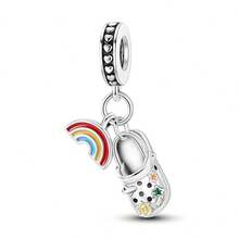 1pc Exquisite Colorful Heart Star Rainbow Flower Airplane Hollow Pendant, Silver Color, Suitable For Bracelet Necklace DIY Jewelry Making - Silver - View 7