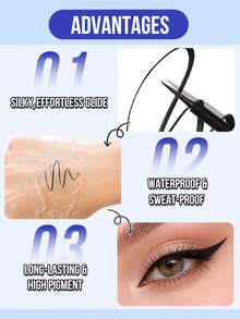 MISSLYN 2pcs Eyeliner Liquid Set, Vegan, Cruelty-Free, Waterproof, Smudge-Proof, One-Stroke Line, High Pigment, Long-Lasting, Suitable For Teenagers, Beginners, Makeup Enthusiasts, Back To School, Commuting - #Set 1 - View 3
