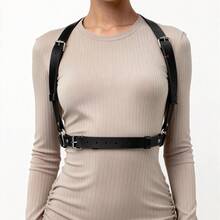 Women's Adjustable Gothic PU Leather Body Harness Vest, Buckle Shoulder & Waist Straps Punk Accessory, Suitable For Halloween Cosplay, Carnival Party And Club Outfits - Black - View 2