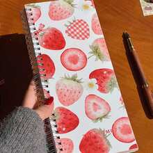 1pc Fresh Watercolor Strawberry Pattern Spiral Coil Notebook, Highly Attractive Sweet Style Lined Inner Pages Planner, Student Note-Taking Diary Notebook, Gift Or Personal Use Paper Stationery - A - View 5