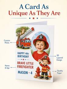 Personalized Birthday Card, Kids Character Design With Cowboy, Construction, Firefighter And Little Police Themes, Custom Celebration Card For Birthday Parties, Children's Gift Giving, Young Dreamers, And Everyday Special Moments - Multi-color - View 7