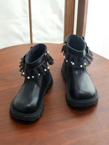 Sepatu Bot Pendek Putri Modis untuk Anak Perempuan, Model Baru Musim Gugur 2026, Motif Hati & Pita untuk Balita - Hitam - View 6
