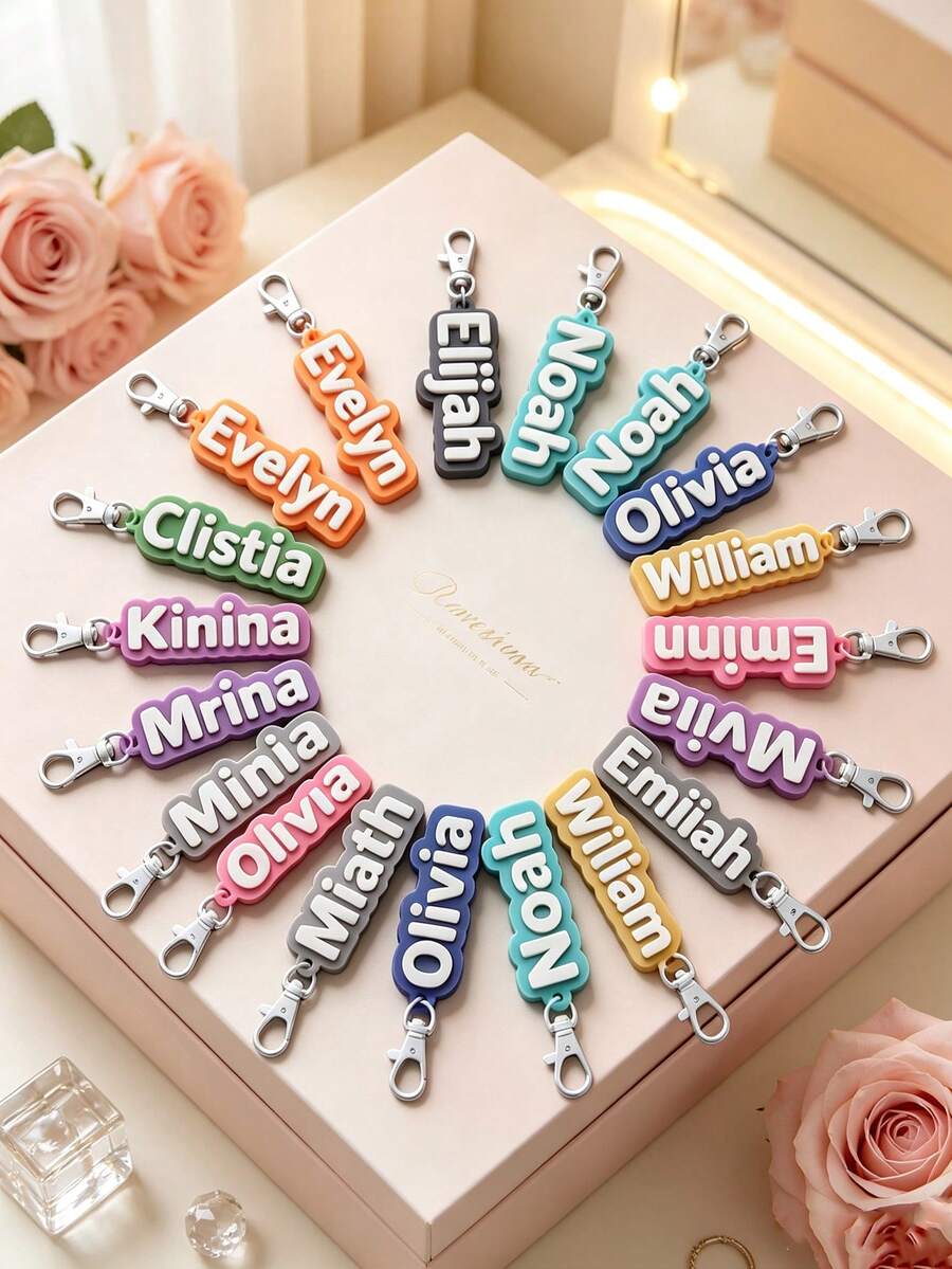 Customized Personalized Name Letter Keychain, Anti-Lost Name Tag, Suitable For Backpacks, Luggage, Water Bottles Customized Key Ring Accessories, Women's Birthday Gift - Multicolor - View 1