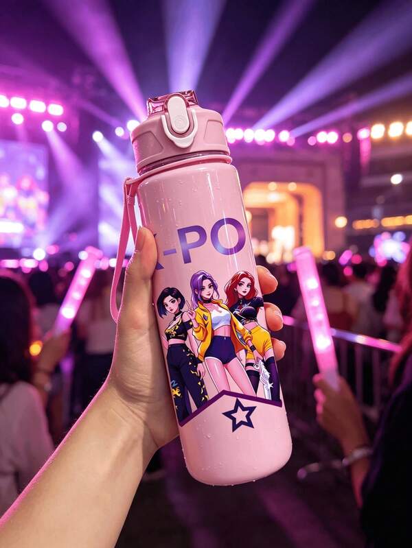 KPop Demon Hunters 1 pieza Taza de agua de plástico de 800ml de grupo de chicas de moda KPOP - Diseño de patrón lindo, botella de agua reutilizable para deportes al aire libre con pajita y tapa, perfecta para el Día de la Madre, playa de verano, deportes, viajes de vacaciones, Día del Padre o ceremonia de graduación. Equipo de camping perfecto
