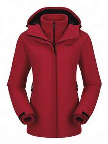 CAMEL CROWN Women's 3-In-1 Hooded Ski Jacket, Waterproof Windproof Detachable Fleece Liner Outdoor Hiking Climbing Coat - Dragon Soars Red - View 2