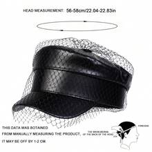 1pc Women's Metal Buckle Leather Cap - Black - View 2