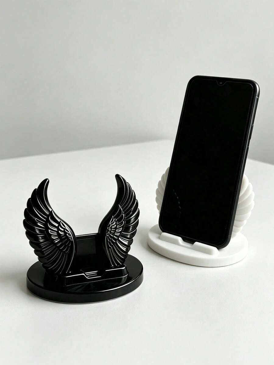 1PC Pure White Angel Wings Mobile Stand, Decorative Sculpture Display Cradle With Round Base Front Lip, For Smartphone, Nightstand Dressing, Table, Home, Office, Tabletop, Aesthetic Gift