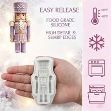 Nutcracker Silicone Mold Christmas, Icing Resin Baking Mold For Cake Decor, DIY Candy Chocolate Cookie Sugar Art Tool, Non-Stick Mold For Candle & Clay Making, Reusable Holiday Baking Supply - Beige - View 6