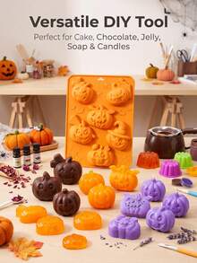 6-Cavity Wizard Pumpkin Cake Silicone Mold / Pink Dropper Set / Quirky Plant Alternative Aesthetic Design / Halloween Scented Candle, Soap, Clay Mold / Handmade Party Favor - Multicolor - View 2