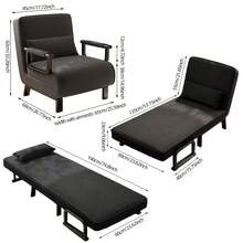 Single Convertible Sofa Bed With Armrest,5‑Position Adjustable Backrest,Iron Frame Folding Sleeper Chair With Pillow,Multi‑Purpose Lounge Couch For Small Apartment Living Room Guest Room,Dark Grey Linen Fabric - Black - View 9